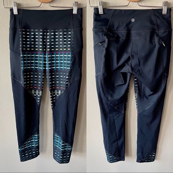 Athleta Blue Multicolor Geometric 8” Rise Mesh Crop Leggings - Picture 1 of 10